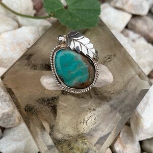 Sterling Silver Leaf Turquoise Ring